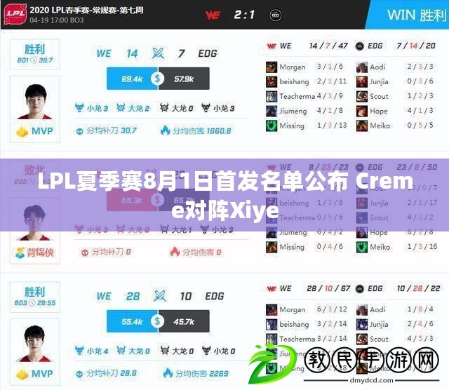 LPL夏季賽8月1日首發名單公布 Creme對陣Xiye