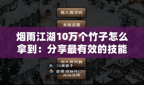 煙雨江湖10萬個竹子怎么拿到:分享最有效的技能點分配方案 煙雨江湖10萬個竹子怎么拿到:分享最有效的技能點分配方案