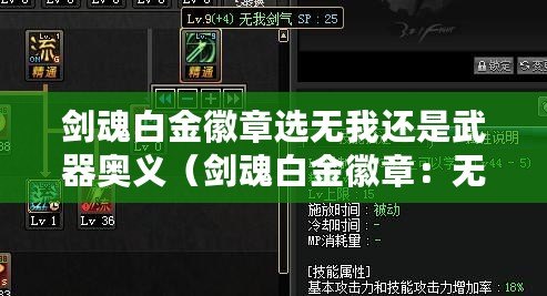劍魂白金徽章選無我還是武器奧義（劍魂白金徽章：無我與武器奧義，抉擇之道）