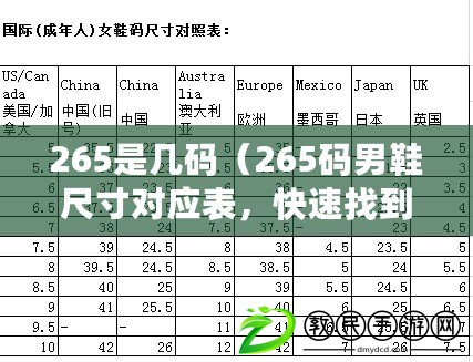 265是幾碼（265碼男鞋尺寸對應表，快速找到適合您的鞋子大?。? title=