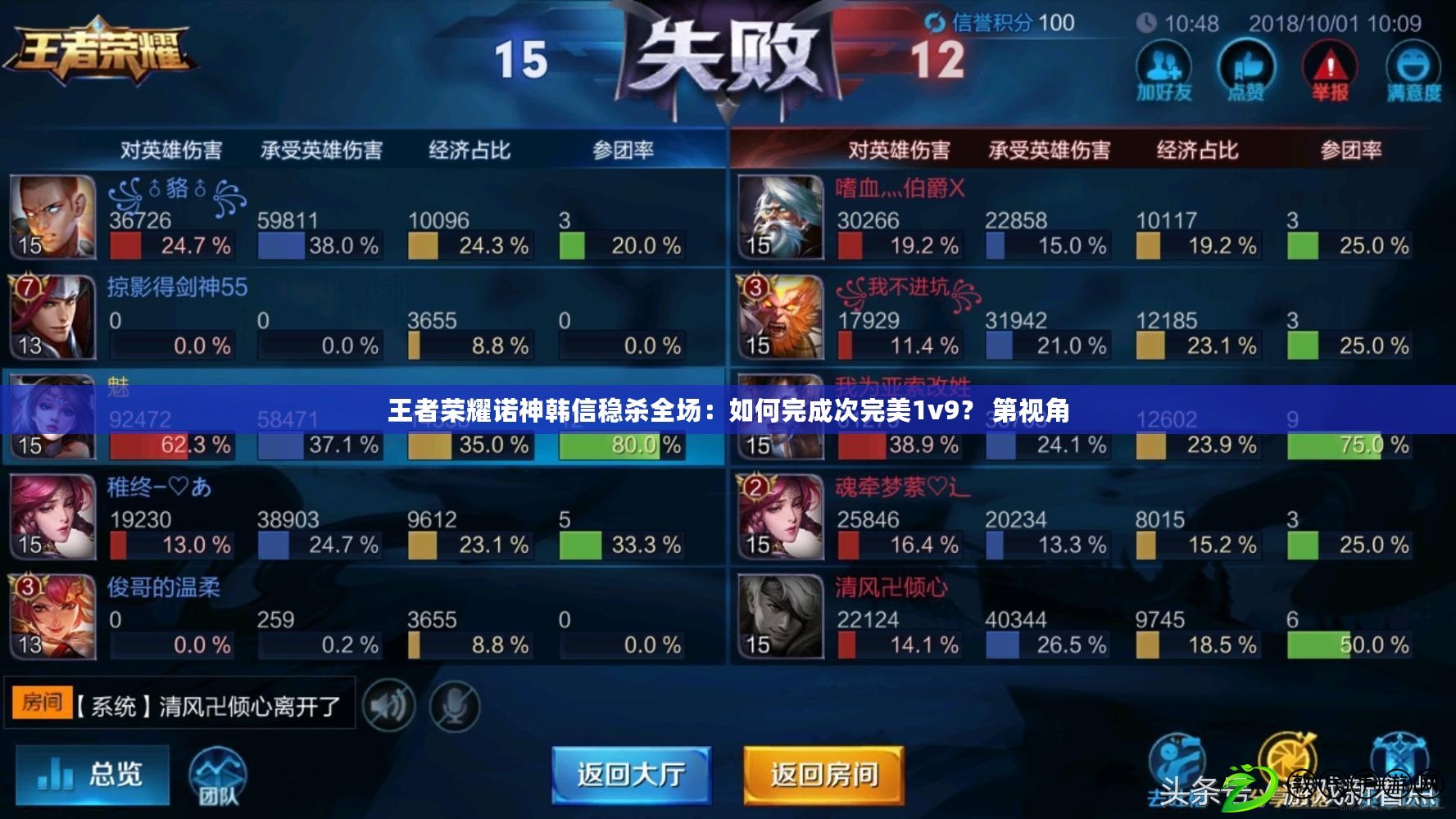 王者榮耀諾神韓信穩殺全場：如何完成次完美1v9？ 第視角